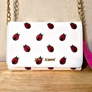 Betsey Johnson White Crossbody Bag with Red Ladybug Pattern